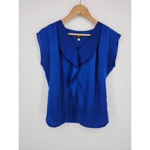 LTD Royal Blue Ruffle Front Sleeveless V-Neck Blouse Size Medium